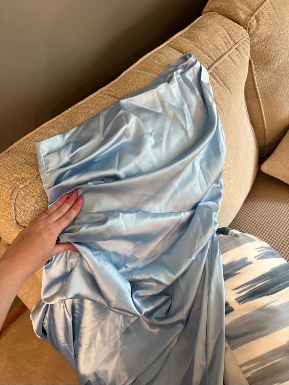 Baby blue satin one shoulder dress - Picture 4 of 5